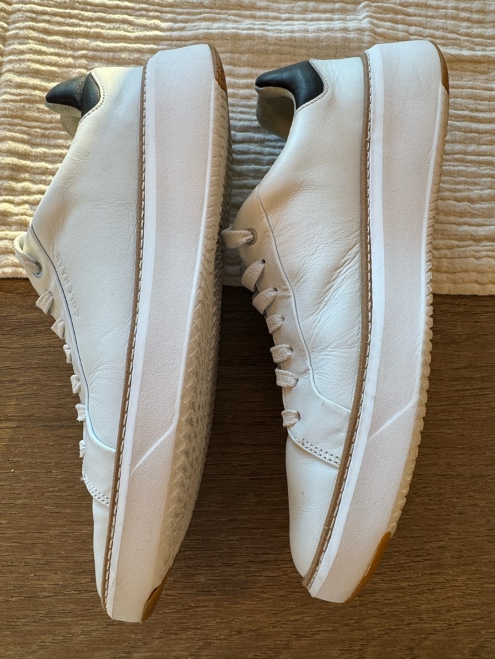 Cole Haan White Leather Sneakers with Black Tongue Accents - Picture 4 of 8